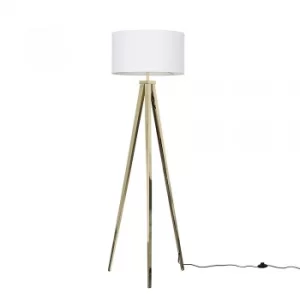Nero Gold Tripod Floor Lamp with XL White Reni Shade