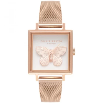 3D Butterfly Midi Square & Rose Gold Watch