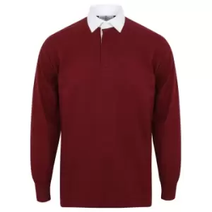 Front Row Long Sleeve Classic Rugby Polo Shirt (XXL) (Deep Burgundy/White)