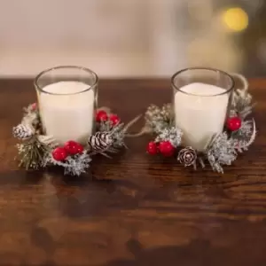 Modern Set of 2 Christmas Market Candle Pot with Wreath Christmas Decorations - Small Wax Candle Holder Tea Light Votive Candle Holder Christmas