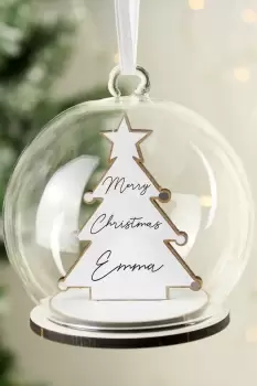 Personalised Wooden Christmas Tree Glass Bauble - Brown