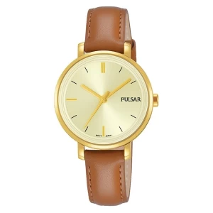 Pulsar PH8364X1 Ladies Brown Leather Strap Gold Case 50M Watch