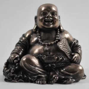 Buddha Holding Beads & Fan Bronze Sculpture