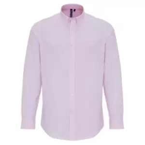 Premier Mens Cotton Rich Oxford Stripe Shirt (2XL) (White/Pink)