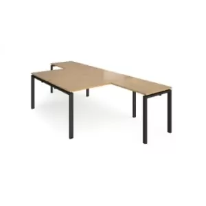 Bench Desk 2 Person With Return Desks 1400mm Oak Tops With Black Frames Adapt