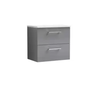Nuie Arno 600mm Wall Hung 2 Drawer Vanity & Sparkling White Laminate Top Cloud Grey