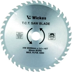 Wickes 40 Teeth Medium Cut Circular Saw Blade 250 x 30mm