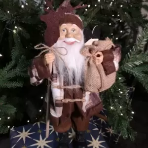 45cm Standing Santa Claus Father Christmas Decoration Holding Skis in Brown