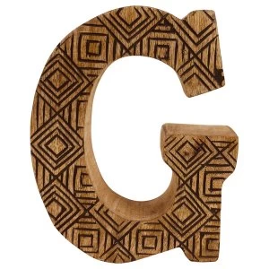 Letter G Hand Carved Wooden Geometric