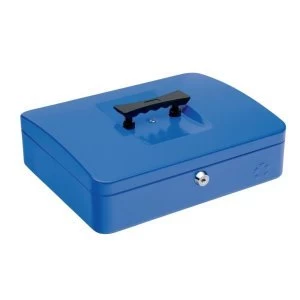 5 Star Facilities Cash Box with 5 compartment Tray Steel Spring Lock 12" W300xD240xH70mm Blue