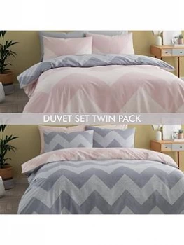 Catherine Lansfield Catherine Lansfield Chevron Geo Easy Care Two Pack - Pink & Grey