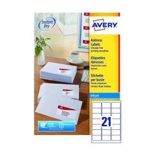 Avery Inkj Label 63.5x38.1mm 21 Per Sheet Wht Pack of 2100 J8160-100