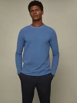 Burton Menswear London Burton Slim Fit Long Sleeve Waffle T-Shirt, Blue, Size L, Men
