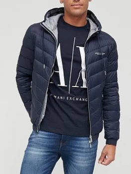 Armani Exchange Hooded Padded Down Fill Jacket Navy Size 2XL Men