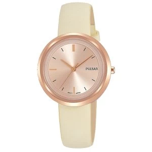 Pulsar PH8394X1 Ladies Cream Leather Strap Rose Gold Case And Dial 50M Watch