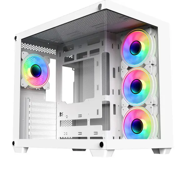 CiT Vision White ATX Gaming Cube with Tempered Glass Front and Side Panels - CIT-VISION-W