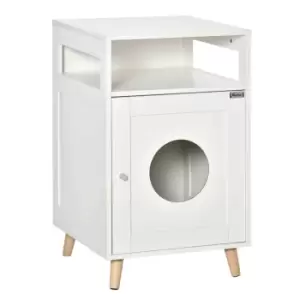 Pawhut Cat Litter Box Enclosure & End Table W/ Magnetic Door & Multiple Storage - White