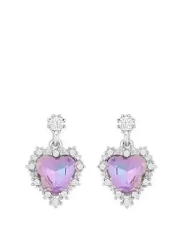 Mood Silver Purple Aurora Borealis Heart Drop Earrings, Silver, Women