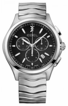 EBEL Mens Chronograph Black Dial Stainless Steel Silver Watch