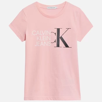 Calvin Klein Jeans Girl's Hybrid Logo Slim T-Shirt - Sand Rose - 12 Years