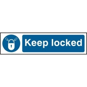 ASEC Keep Locked 200mm x 50mm PVC Self Adhesive Sign