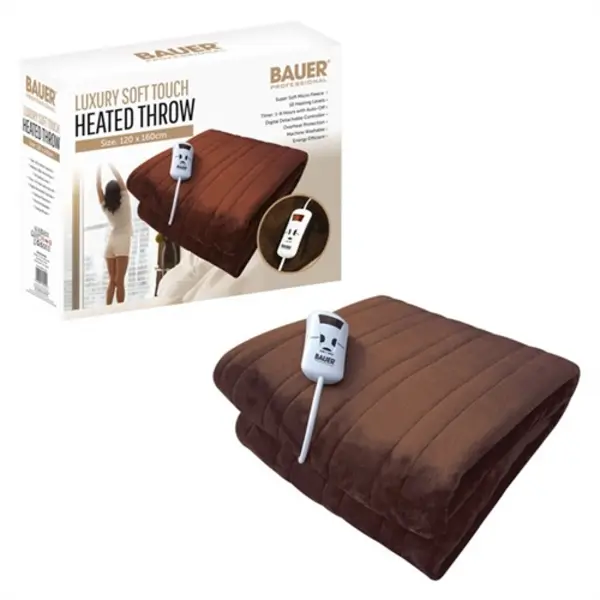 Bauer Luxury Soft Touch Heated Throw - Brown 120x160cm