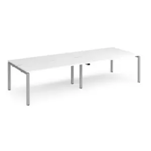 Bench Desk 4 Person Rectangular Desks 2800mm White Tops With Silver Frames 1200mm Depth Adapt