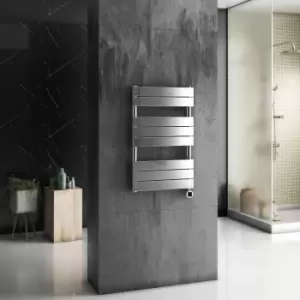ElectriQ Designer Chrome Flat Panel Towel Rail - 300W with WiFi Thermostat - H800xW500mm - IPX4 Bathroom Safe