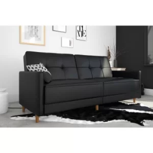 Andora Sprung Seat Sofa Bed Mid Century Contemporary Futon Faux Leather Black