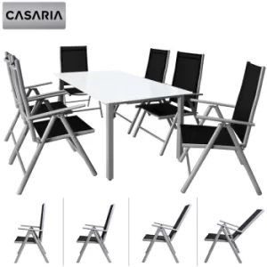Garden 6 Seater Dining Table Chairs Furniture Set Aluminum Frosted Glass Recliner Outdoor Patio Silver