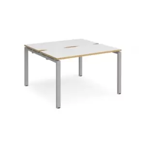 Bench Desk 2 Person Starter Rectangular Desks 1200mm White/Oak Tops With Silver Frames 1200mm Depth Adapt