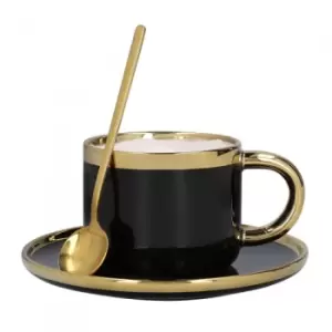 Cup with a saucer and spoon Homla SINNES Black, 200ml