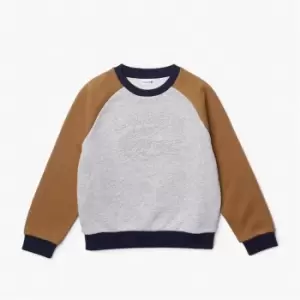 Boys' Lacoste Branded Colour-Block Sweatshirt Size 3 yrs Grey Chine / Brown / Navy Blue