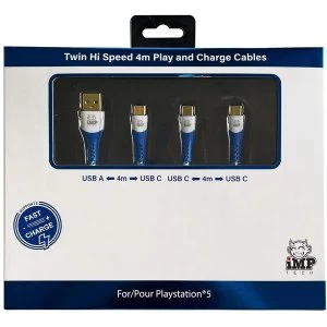 MP Tech PS5 High Speed 4 Metre Play & Charge Cable Twin Pack (PS5)