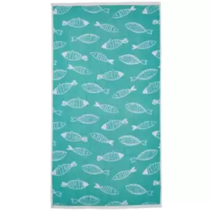 Fusion - Fish Jacquard 100% Cotton 550gsm Bath Towel, Aqua/White