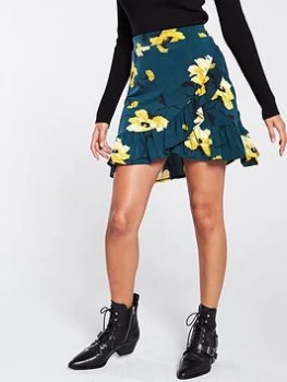 Oasis Floral Print Flippy Skirt - Multi/Green, Multi Green, Size XS, Women