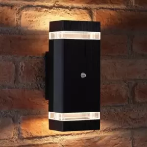 Auraglow - Dusk Till Dawn Sensor Double Up & Down Outdoor Wall Security Light - Black - Warm White