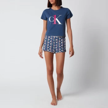 Calvin Klein Short Sleeve Pyjama Set Womens - Logo Seashr Ble