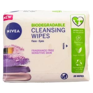 Nivea Biodegradable Cleansing Face Wipes Normal Skin 25 Pack - wilko