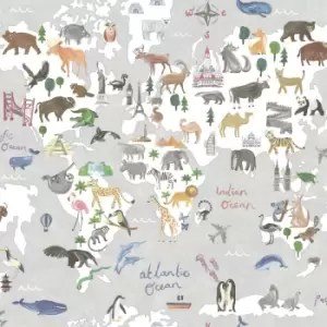 Holden Animal Maps Grey Childrens Wallpaper - wilko