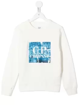 C.P COMPANY KIDS Logo-print sweatshirt White/Blue