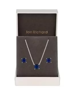 Jon Richard Rhodium Plated Cubic Zirconia Open Stone Sapphire Set - Gift Boxed