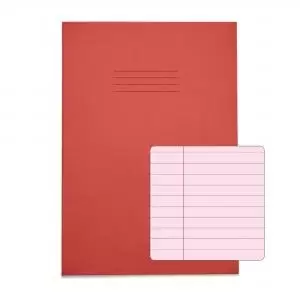 RHINO A4 Tinted Exercise Book 48 Pages 24 Leaf Red with Pink Paper