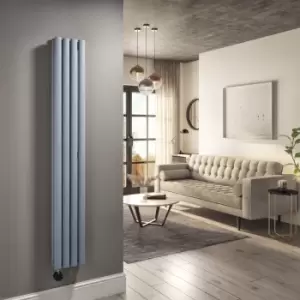 Light Grey Electric Vertical Designer Radiator 1.2kW with WiFi Thermostat - Double Panel H1600xW236mm - IPX4 Bathroom Sa