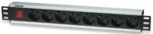 19" Rackmount 8-Way Power Strip - German Type - With On/Off Switch - No Surge Protection (Euro 2-pin plug) - Power bar - Black - Aluminium - 1.5U - IE