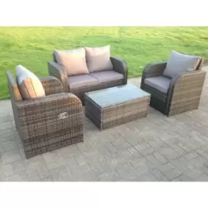 Fimous - Grey Wicker Rattan Garden Furniture Set Love Sofa Reclining Chair Outdoor Rectangular Coffee Table 4 Seater