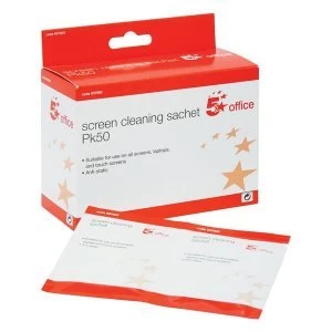 5 Star Office Screen Cleaning Sachets Anti Static Pack of 50 Wipes
