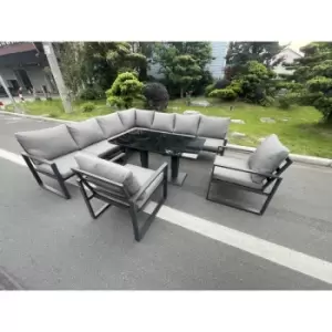 Fimous Aluminum Outdoor Garden Furniture Corner Sofa 2 Arm Chair Adjustable Rising Lifting Dining Table Sets Dark Grey 9 Seater