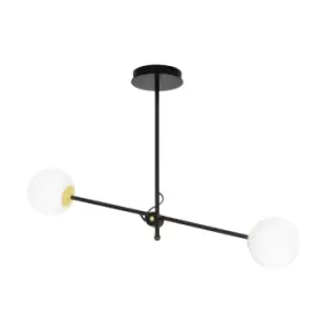 Diarf Black/Gold Globe Ceiling Light with White Glass Shades, 2x E14