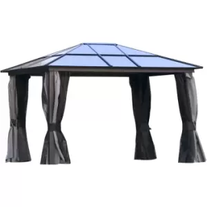 3.6x3(m) Aluminium Hardtop Gazebo Canopy w/ Polycarbonate Top, Curtains - Outsunny